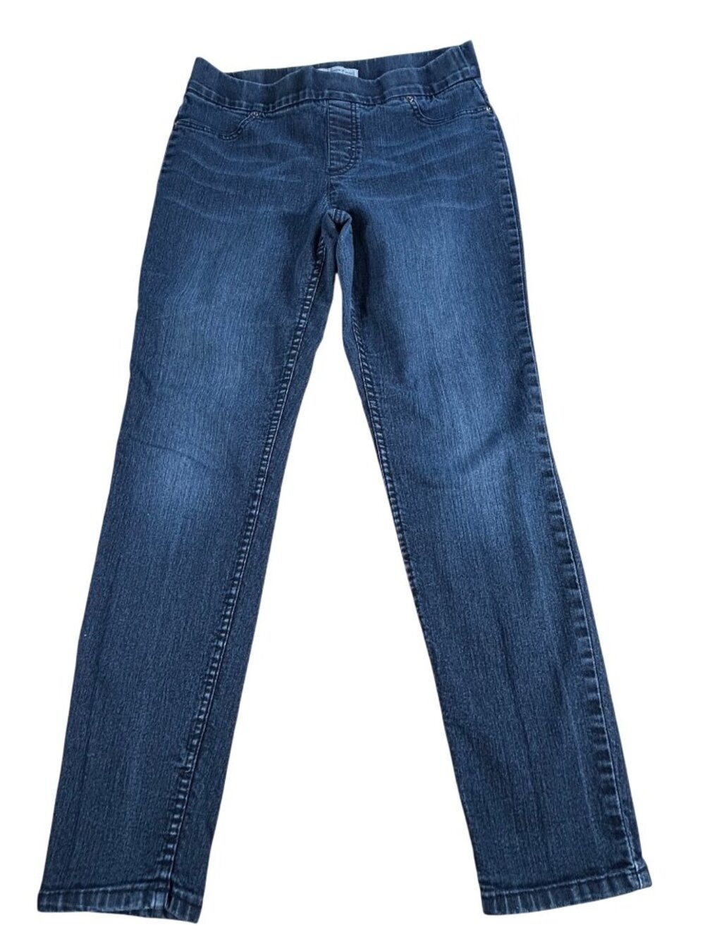 Chicos Platinum Straight-Leg Jeans Size 1.5R (10) Stretch Cotton Blend Dark Wash